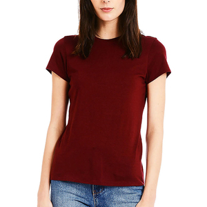 Women's Burgundy Short Sleeve Crew Neck T-Shirt Regular Fit Casual Solid Color 100% Cotton Jersey Knitted All Seasons t shirts - Product Image 4