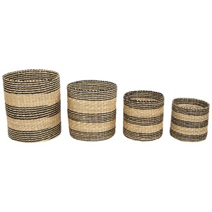 Set of 4 Round Seagrass <b>Baskets</b> with Black Rims Handmade <b>Storage</b> <b>Basket</b> Wholesale eco-friendly Made in Vietnam - Product Image 1