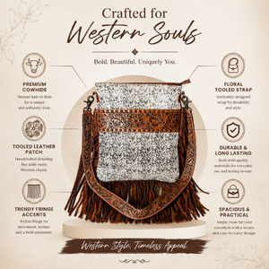Sac bandoulière en cuir de vachette fait main avec poignée en fourrure, style western, orné de franges et de motifs floraux sculptés à la main, pour femme - Product Image 1