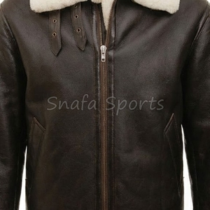 Men Solid Color Genuine Sheepskin Sherpa Shearling <b>Jacket</b> Faux <b>Fur</b> <b>Lined</b> Winter Bomber Leather <b>Jackets</b> - Product Image 3