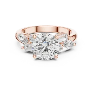 Bague de fiançailles en diamant de laboratoire taille ronde 2 carats, or massif 18 carats, certifiée IGI, style vintage marquise baguette VVS E-F - Product Image 3