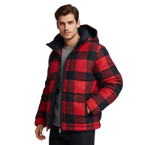 Veste matelassée classique à carreaux pour homme - Manteau chaud avec capuche amovible - Product Image 2