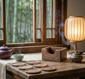 Wood Round Coaster Set Non Slip Drink Mate Asian Zen Style <b>Table</b> Decoration for Home Tea Ceremony from TIMELESS CRAFT - Product Image 1