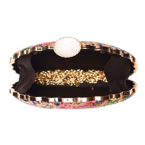Multicolour Embroidery D-Shape <b>Clutch</b> Bag Designer Party Handbag for Women <b>Wedding</b> Occasions - Product Image 3