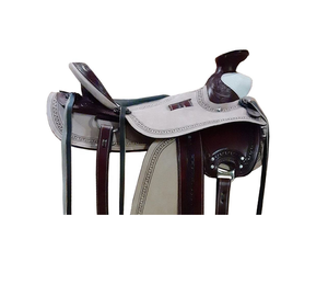 Selle de cheval western en cuir gris et marron, modèle Wade Tree Roping, avec panier et design gravé, siège en daim noir, de 10 à 18 pouces - Product Image 2