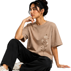 Womens Custom Boxy Tee Premium Cotton Relaxed Fit Short Sleeve T Shirt Wholesale Streetwear OEM ODM Private Label Clothing Boxy - Product Image 5