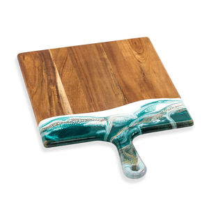 Premium Wood And Emerald Green Resin Cutting Board Luxury Gold <b>Foil</b> Epoxy Charcuterie Serving Platter With Handle For <b>Kitchen</b> - Product Image 4