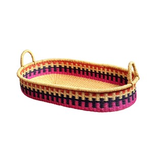 Professional pink and dark geometric pattern seagrass <b>changing</b> <b>basket</b> matched with rattan <b>changing</b> kid tray and light handles - Product Image 2