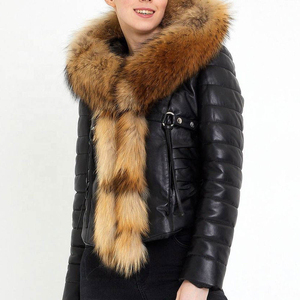 Chaqueta de Motociclista de Cuero Negra para Mujer con Capucha de Piel de Zorro, Cierre de Cremallera, Abrigo de Invierno Unisex - Product Image 2