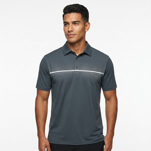 Polo en tricot à manches courtes gris foncé pour homme avec motif à pois et rayures blanches, style golf, séchage rapide - Product Image 6