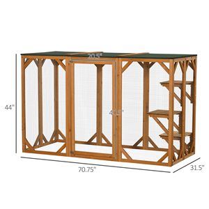 Cage pour chat d'intérieur de sécurité extérieure de 71 \ "L avec plates-formes à plusieurs niveaux Grande porte d'entrée Toit en asphalte orange-Enceinte pour chat en bois - Product Image 3