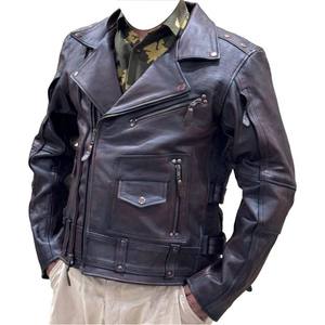 Men's Genuine <b>Leather</b> Moto <b>Jacket</b> Windproof Zipper Closure Turn-down Collar Solid Color Autumn Style Regular Fit For Men's - Product Image 1