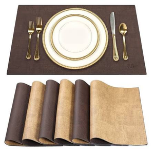 Sets de table rectangulaires en cuir marron et or, antidérapants, lavables, modernes, lot de 6, sur mesure - Product Image 3