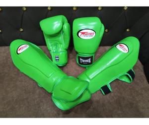 Professional Twins Green Boxing <b>Gloves</b> Shin Guard Set Real Cowhide Leather Lightweight Training Gear for Martial Arts - Product Image 5