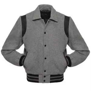 Veste universitaire homme noire et blanche à blocs de couleur, col rabattu, manches classiques, tenue décontractée d'automne, logo imprimé sur le bas - Product Image 3