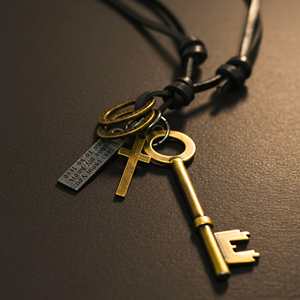 18K Gold Plated Number Pendant-2.5-Inch Stainless Steel Key of Faith with Adjustable Leather <b>Rope</b> for Men & Boys - Product Image 5