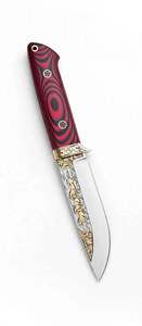Herramienta Utilitaria Artesanal con Grabado Dorado de Vida Silvestre, Mango Rojo y Negro - Product Image 3
