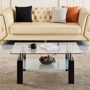 2-Layer Tempered <b>Clear</b> Glass Coffee <b>Table</b> for Living Room As Centerpiece - Product Image 2