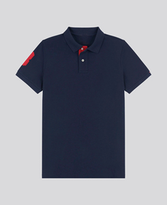 เสื้อเชิ้ตแขนสั้นสีน้ำเงินกรมท่าสำหรับผู้ชายไซส์ XL  โลโก้สีแดงที่คอเสื้อด้านหลัง  ผ้าฝ้ายอ๊อกซ์ฟอร์ดเนื้อแน่น  ดีไซน์กันยับ - Product Image 1