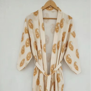 Magnifique kimono long en coton tissé à la main, luxueux, avec ceinture à nouer, robe de nuit pour femmes, imprimé floral - Product Image 1