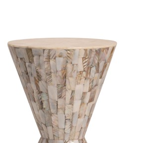Tabourets sablier en nacre beige naturel, mosaïque artisanale, petite table d'appoint pour salon et chambre à coucher - Product Image 2