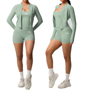 Ensemble de yoga 3 pièces pour femmes grandes tailles, couleur unie, écologique, respirant, leggings de sport à compression abdominale haute élasticité - Product Image 1