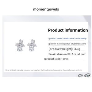925 <b>Silver</b> Moissanite <b>Stud</b> <b>Earrings</b> Flower Shape Round Brilliant Cut Elegant Jewelry for Gift and Party - Product Image 6