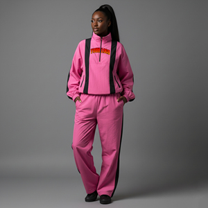 Women's <b>Pink</b> <b>Tracksuit</b> Set Full Length Loose Fit Half-Zip Hoodie Sweatpants Streetwear Breathable Polyester Acid Wash Winter - Product Image 1