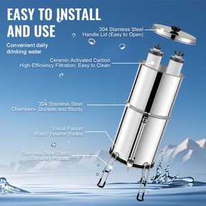 Sistema di filtrazione dell'acqua da banco in acciaio inossidabile 304 da 2,25G, sistema di filtraggio manuale a gravità per camper, riduce il piombo fino al 99% - Product Image 6
