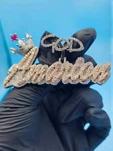 Pendentif Couronne de Luxe avec Lettre 'God' en Argent 925 Plaqué Or 18K, Moissanite, Breloque Hip Hop, Bijou Unisexe - Product Image 2