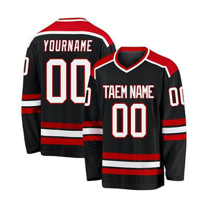 Custom <b>Men's</b> Red Ice Hockey Jersey V-Neck Full Sleeve Heat Transfer Printed Breathable Quick Dry Mesh Polyester Team Name Number - Product Image 3