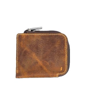 Premium Distressed Brown Leather <b>Zipper</b> <b>Wallet</b> Compact Minimalist Coin Change Purse Distinctive Contrast Stitching Cash Sleeves - Product Image 1