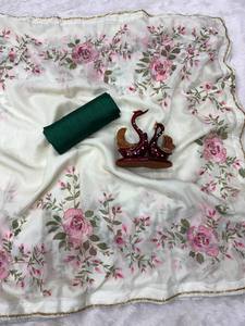 Sari Nature Beauty, Sari Élégance Printanière, Sari Luxe Floral, Sari Charme des Pétales et travail artisanal Cutdana, en satin doux et lourd - Product Image 5