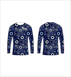Maillot de sport personnalisé à manches longues en sublimation, léger, avec motif cercles bleus et foncés – Fournisseur de vêtements en gros - Product Image 1