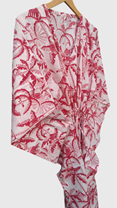 Bata tipo kimono con estampado rosa para mujer, cuello en V, media manga, transpirable, para la playa - Product Image 3