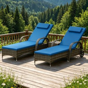 Set di 2 tavoli e lettini prendisole per il relax e il riposo all'aperto - Product Image 4