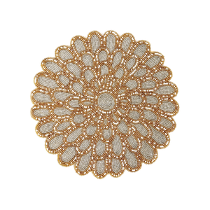 Set de table perlé or et argent |   Set de Napperons de Table Floraux en Perles de Verre Faits Main pour Dîner, Mariage, Décoration de Table de Ferme, Centre de Table - Product Image 3