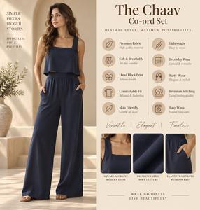 Ensemble coordonné bohème tendance en lin/coton - Débardeur court bleu marine et pantalon confortable longueur cheville, écologique et respirant pour femme - Collection été - Product Image 6
