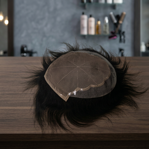 Peluca de cabello humano modelo Q6 para hombre, tupé para hombre, la densidad más baja en parche de cabello blanco para hombre, boutique en línea Alibaba, cabello humano virgen. - Product Image 6