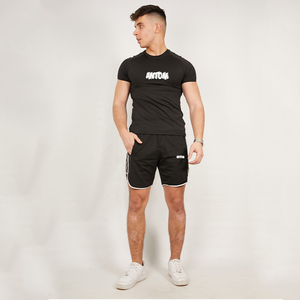 Ensemble deux pièces pour homme, chemise à manches courtes décontractée d'été, respirante, à imprimé numérique uni, tissée en satin, polyester/coton 300g - Product Image 1