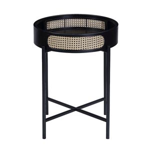 Tavolino Rotondo con Finitura Nera, Piano Aperto e Gambe in Metallo per Arredamento Soggiorno - Product Image 4