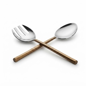 Modern Wave Handle Stainless Steel Salad <b>Servers</b> Set Luxury Mirror Polished Salad Serving Spoon and Fork Heavy Duty <b>Buffet</b> - Product Image 5