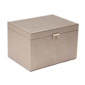 Boîte à bijoux rectangulaire en cuir gris avec couvercle, design minimaliste, conteneur de rangement à charnière à 1 niveau - Product Image 2