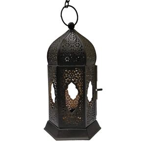 Lanterne de sol décorative de style marocain au design fabuleux, porte-bougie en fer noir avec motif floral découpé - Product Image 2