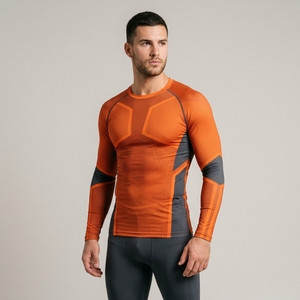 Custom Men Long Sleeve Compression Shirt O-Neck Quick Dry Fitted Sporty Jersey Knitted Polyester Front Logo - Product Image 5