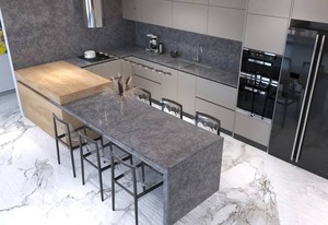 Dalles de comptoir en quartz gris nuage – Pierre polie durable pour usage domestique et commercial - Product Image 1