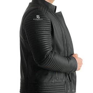 <b>Men's</b> Genuine <b>Sheepskin</b> Bomber <b>Leather</b> <b>Jacket</b> Classic Winter Coat Slim Fit Casual Motorcycle Fashion Brown Color Zipper Closure - Product Image 5