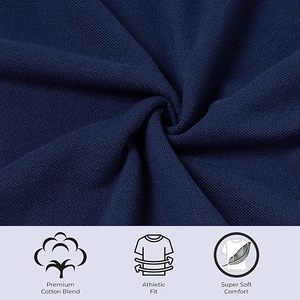Men's Navy <b>Blue</b> Short Sleeve <b>Polo</b> <b>Shirt</b> Regular Fit Solid Color Cotton Pique Smart Casual Breathable Knitted Design - Product Image 5