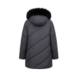 Custom Dark Grey Chevron Winter Parka Slant Zip Front Side Pockets Heavy Polyester Fur Neck Knit Cuffs Warm Puffer <b>Coats</b> - Product Image 3
