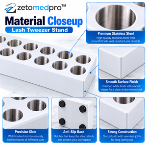 Soporte para Pinzas de Pestañas, Blanco, Acero Inoxidable, Organizador de Pinzas para Extensión de Pestañas, Herramienta de Salón de Belleza ZETOMEDPRO - Product Image 3
